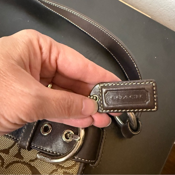 Coach 3577 Brown Leather Suede Signature Canvas Womens Shoulder Bag Y2K GUC - Picture 4 of 7